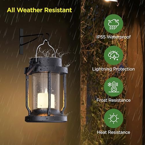 Solar Lantern Outdoor & Indoor Use – Hanging Solar Lights with Realistic Flickering Flameless Candle, Weatherproof for Gardens, Patios, Trees, and Lawns (Green, 2 Pack) - Image 4
