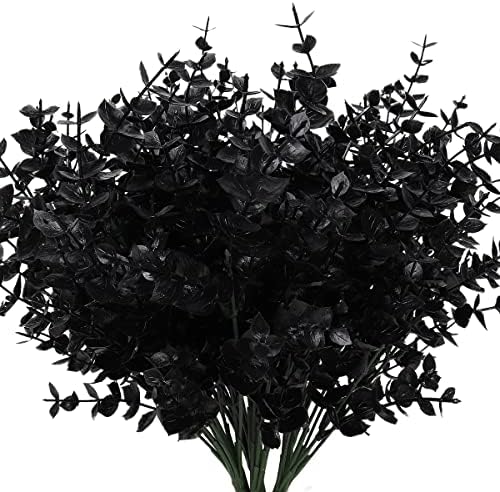 RECUTMS Black Artificial Flowers,Fake Outdoor UV Resistant Plants 8 Packs by RECUTMS
