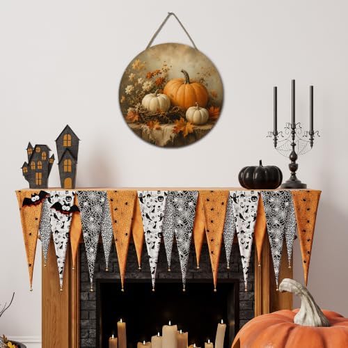 Fall Halloween Round Door Sign, 10 Inch Wooden Hanging Plaque with Rope, Rustic Autumn Wall Decor for Home Porch Entryway Halloween Party Decoration - A01 - Image 3