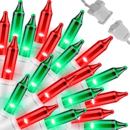 LAMPHOME 100 Count Red Green Christmas Lights, White Wire 20Ft Incandescent Holiday String Light Set for Indoor Outdoor Use Christmas Tree, Halloween, Valentine Wedding Lighting Decoration by ULL