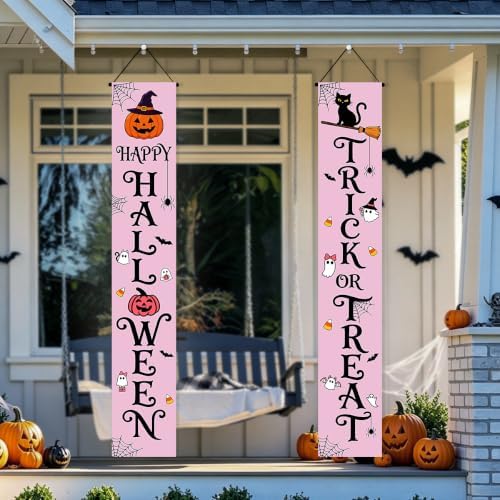 Halloween Door Banner Outdoor Halloween Decorations Pink Porch Decor - Image 5