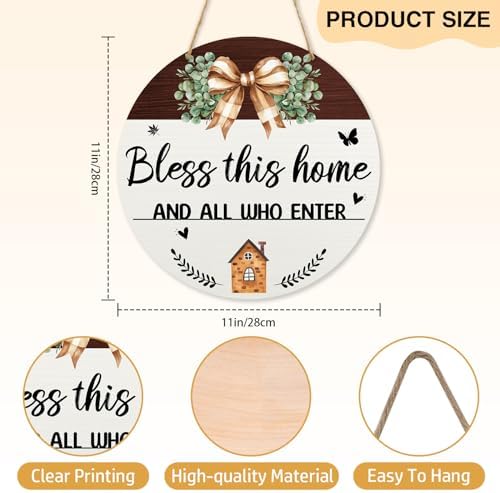 Bless This Home And All Who Enter Door Signs, Christian Jesus Wood Hanging Decor, Porch Front Door Outside Decorations -006 - Image 2