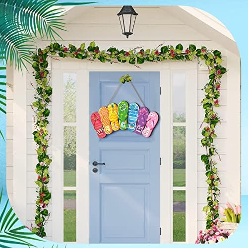 Glenmal 2 Pcs Hello Summer Slipper Hanging Sign Flip Flop Welcome Door - Image 4