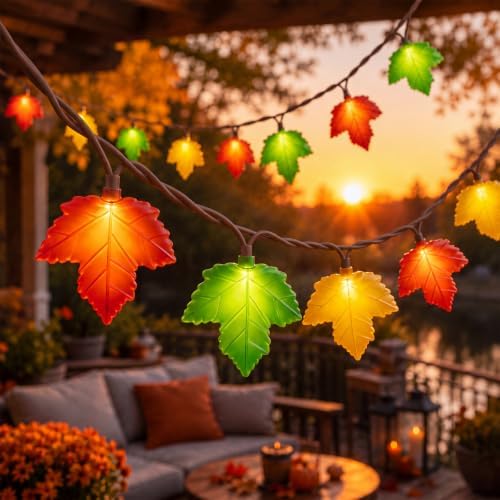 Fall Decor String Lights, 12FT 20 LED Thanksgiving Leaf Lights Plug in by Oviejo