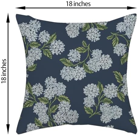 Navy Blue Spring Pillow Covers 18x18 Inch 2 Pcs Blue Green Hydrangea Flower Decor Throw Pillows Vintage Floral Seasonal Summer Outdoor Decoration Pillowcase Linen Cushion Cover for Couch Sofa - Image 6