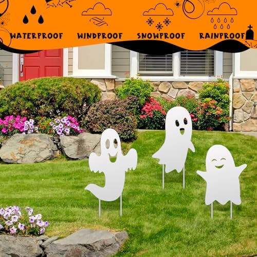 3 Pack Metal Halloween Ghost Decor, Outdoor Halloween Yard Sign - Image 4