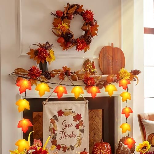 Fall Decor Maple Leaf Lights, 8.5Ft Fall String Lights Plug In with 10 LED Orange & Yellow Maple Leaf Light, Fall Leaves Light Indoor Outdoor for Home Fireplace Party Harvest Thanksgiving Decorations - Image 3