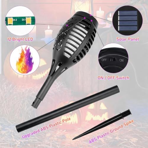 Orange & Purple Flickering Flame Halloween Solar Lights for Halloween Decor - Image 4