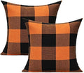 Halloween Orange and Black Buffalo Plaids Decorative Throw Pillow Covers Fall Farmhouse Classic Retro Rustic Cotton Linen Square Cushion Cases Home Decor for Sofa Couch Patio Outdoor 16x16 Set of 2 by VAKADO