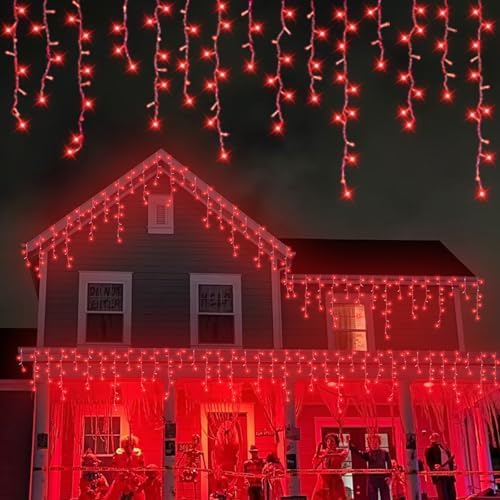 YEGUO 66ft 800 LED Icicle Lights Outdoor Waterproof, 160 Drops Halloween Lights Connectable, 8 Modes Icicle Christmas Light with Memory(Red) by YEGUO