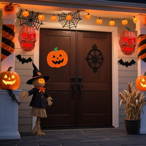 2PCS Halloween Pumpkin Porch Light Covers, Pumpkin Light Covers Skeleton Halloween Decorations Outdoor Garage Lights Fixtures Cover Fall Porch Decor for Porch, Front Door, Wall Lamp (Red) - Image 5