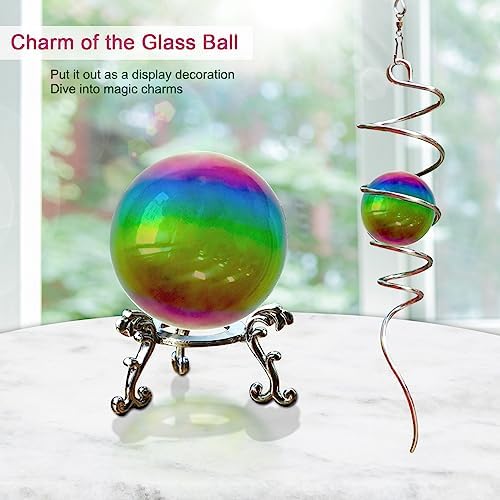 Gazing Ball Spiral Tail with Multi Color Stainless Steel Orb, Wind Spinners Stabilizer, Spiral Tail Wind Spinner, Outdoor Hanging Decoration for Garden Yard Patio Christmas Decor 13in - Image 2