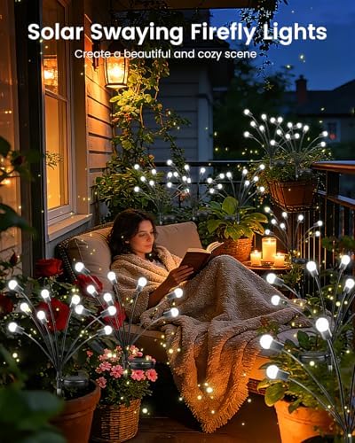 OZS 10 Pack Total 80 LED Solar Firefly Lights Fairy Outdoor - Solar Garden Lights Outdoor, Sway by Wind, Waterproof for Garden Patio Pathway Fairy Decoration (Cool White) - Image 4