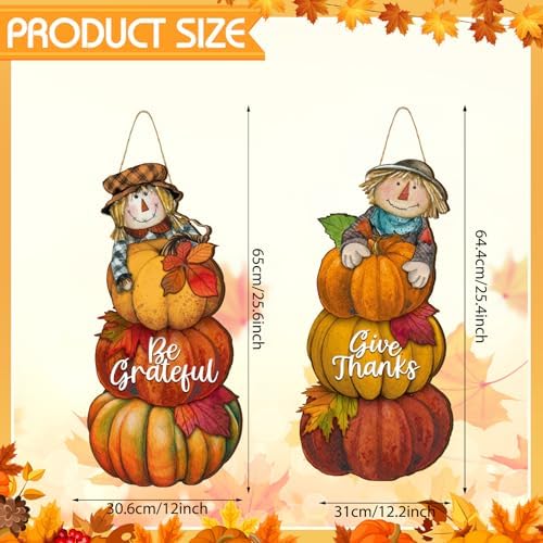 Barydat 2 PS Fall Pumpkin Scarecrow Hanging Sign Thanksgiving Welcome Sign - Image 2