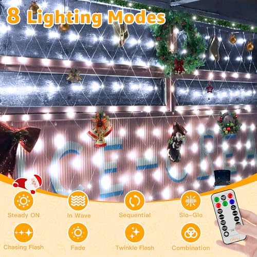 Ollny Net Lights Outdoor Mesh Lights IP67 Waterproof, 210LED 10x7ft Cool White Christmas Net Lights, Connectable Remote 8 Modes Tree Light for Bushes Shrubs Lawn Indoor Decorations - Image 2