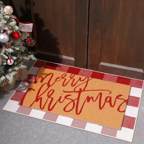 Tinideya 2 Pcs Christmas Layered Doormat Set for Front Porch Decor - Image 3