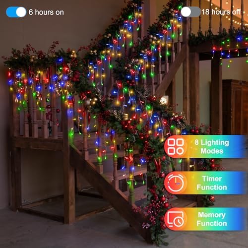504 LED 50FT Christmas Icicle Lights, 112 Drops, 12 Modes, Multicolor - Image 2