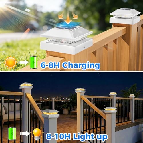Peasur 4x4 Post Solar Lights 2 Pack, 2 Modes 16 LED Solar Post Cap Light Waterproof, Deck Fence Post Solar Lights Powered Outdoor, Fit 4x4 Wood/Vinyl Posts for Porch Patio - Image 5