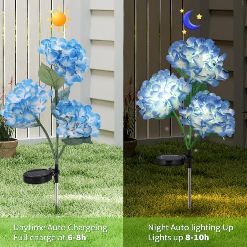 Hydrangea Solar Lights Outdoor, Garden Decor, 4 Pack - Image 4