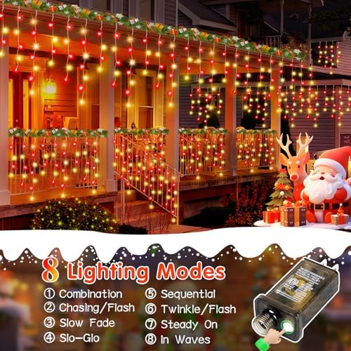 33FT Christmas Lights Outdoor, 400 LED Outdoor String Lights Waterproof Plug in with 8 Modes & Timer, Christmas String Lights for Tree Party, Garden, Holiday Decorations（Red+Warm White） - Image 3