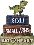 4 Pcs Dinosaur Tiered Tray Decor, Wooden T-Rex Table Decorations, Cute Dinosaur Party Centerpieces for Boys & Girls Birthday, Baby Shower, Nursery, Jungle Theme Home Decor by ZOMPAKER