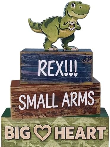 4 Pcs Dinosaur Tiered Tray Decor, Wooden T-Rex Table Decorations, Cute Dinosaur Party Centerpieces for Boys & Girls Birthday, Baby Shower, Nursery, Jungle Theme Home Decor by ZOMPAKER