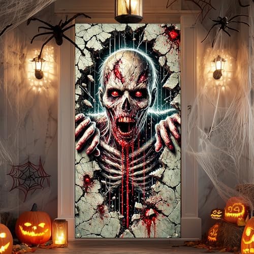 IVN Halloween Cracked Wall Skeleton Door Cover Decorations 35x71 Inch - Image 4
