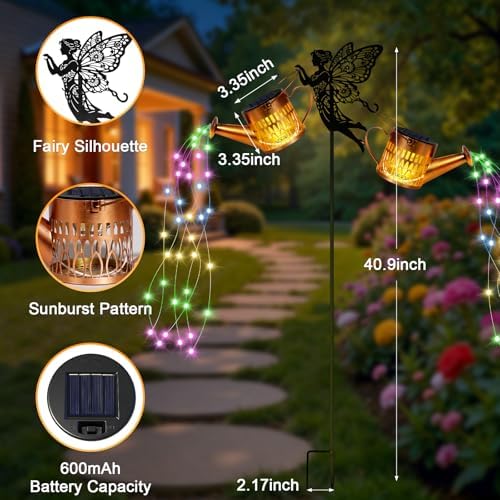 2 Pack Solar Watering Can Lights, Metal Solar Lights Outdoor Decorative - Image 3