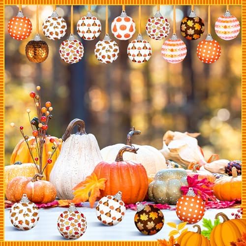 16 Pcs Fall Ornaments for Tree 1.57'' Thanksgiving Ball Hanging Ornaments - Image 5