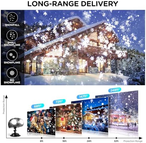 Snowfall Christmas Light Projector,Snowflake Night Projection Lamp, IP65 Waterproof Outdoor LED Snow Spotlight for Holiday Party Home Decor Garden Light Projector, with Remote Control - Image 5