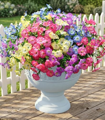 Artificial Flowers Fake Plants for Outdoors Decoration, 12 Bundles Silk Morning Glory with Eucalyptus Realistic UV Resistant Faux Flowers for Outside Planter Porch Yard Patio Garden Home Indoor, Mix by Ivydale