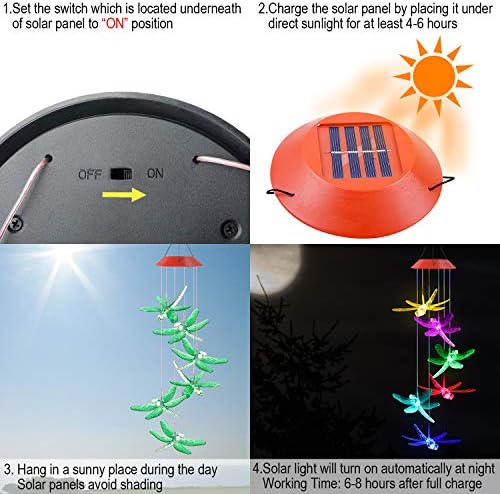 Solawindchime Dragonfly Wind Chimes Gifts for Women, Color Changing Solar Wind Chime Outdoor Decor, Waterproof Solar Lights, Romantic Dragonfly Wind Bells, Solar Powered Wind Chime Garden Decoration - Image 4