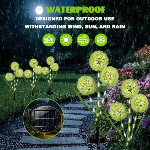 MorTime 2 Pack Solar Garden Outdoor Lights, with 6 Dandelion Flower Design Lights for Patio Garden Backyard Holiday Yard Party Wedding Outdoor Spring Decor, Warm White - Image 3