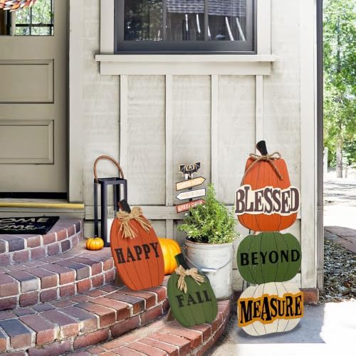 Outdoor Fall Decorations, MEETYAMOR 3 Pack 24.8" Pumpkin Wood Porch Standings with HAPPY FALL Lettered for Fall Decor, Welcome Home Sign for Front Door, Porch, Garden, Yard, Patio, Thanksgiving - Image 7