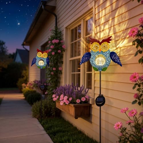 Go2garden Solar Owl Garden Gifts Lights Outdoor, 3D Waterproof Colorful Yard Art Decor with Stakes for Pathway Sidewalk Ornaments, Birthday Garden Gifts for Mom Women(1Pack) - Image 4