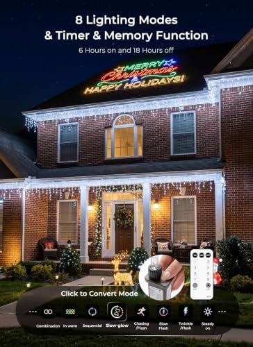 Brightown Christmas Icicle Lights Outdoor, 66 Feet 138 Drops with 736 LED, 8 Modes Waterproof Connectable Twinkle Fairy String Light for Christmas Thanksgiving Hanging Icicles (Pure White) - Image 2