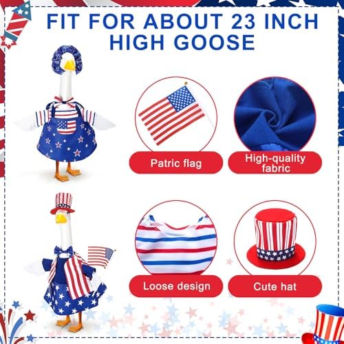 Abbylike 2 Set American 4th of July Porch Goose Outfits 250th Anniversary Goose Costume Clothes Fits Large 23'' Statues Cement for Independence Memorial Day Patriotic Lawn Yard Garden Decor - Image 3
