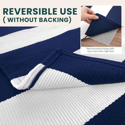 KOZYFLY Blue and White Area Rug 27.5x43 Inches Striped Front Door Rug - Image 4