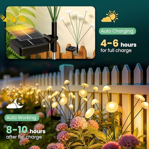 Solar Garden Lights, 4pack Swaying Mushroom Lights - Image 2