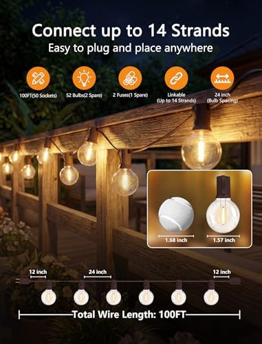 SUNSGNE 100FT Brown Outdoor String Lights, Shatterproof LED Globe String Lights with 50 G40 LED Bulbs, Waterproof Connectable Hanging Light for Backyard Patio Porch Balcony Party Decor, E12 Base - Image 2