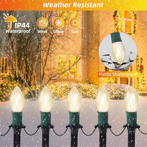 USOKYO 30Ft C9 Led Christmas Pathway Lights Outdoor, 20 Warm White Bulbs Waterproof Connectable Christmas Walkway Lights with Stakes for Yard Lawn Sidewalk Driveway Christmas Decorations - Image 6