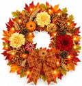 ICX 24 Inch Fall Wreaths for Front Door, Autumn Wreath with Lights and Bows by ICXSeasonalFlowersGardenDecor