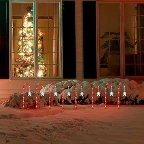 16 PCS 16.5" 128LED Christmas Candy Cane Lights with Stakes & Snowflake, Christmas Candy Cane Pathway Marker Lights Waterproof 11 Lighting Modes Outdoor Decorations - Image 3