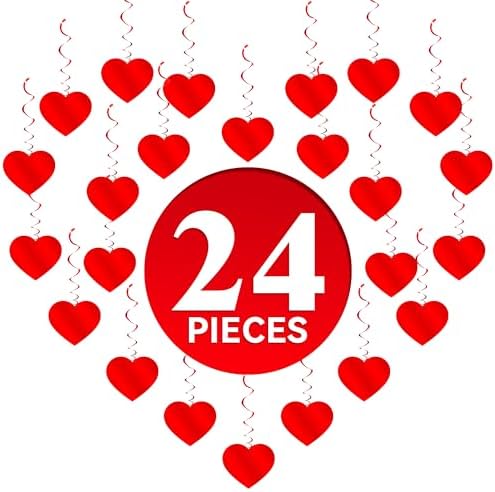 PartyGarden Red Hanging Heart Party Decorations - 24 Pcs Pre-Assembled Ceiling Hanging Swirls for Valentines Day, Galentines Day - Image 7