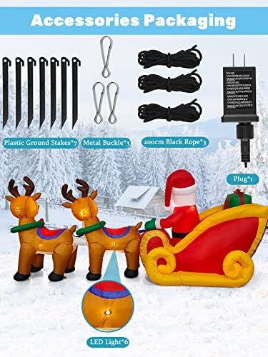 8 Feet Long Christmas Inflatables Elk, Kalolary Santa Sleigh Inflatable - Image 2
