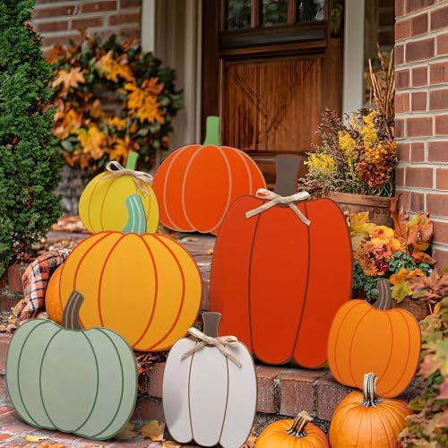 Yookeer 10 Pcs Fall Porch Decor Pumpkin Yard Signs Wooden, Classic Style - Image 4