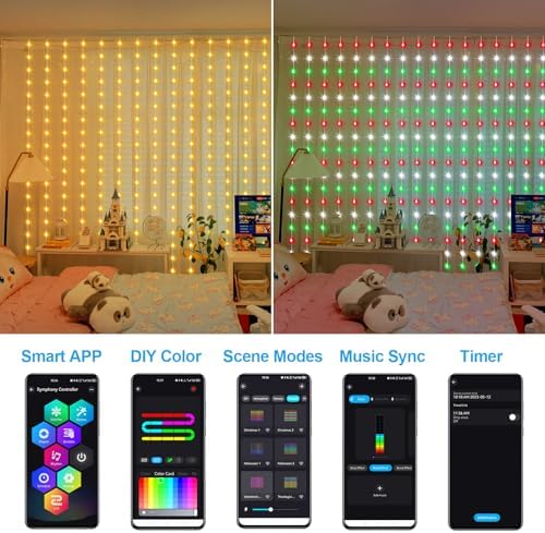 ZAIYW WiFi Smart RGB Color Changing Curtain Lights - 600 LED, Compatible with Alexa, App Control, Music Sync, Plug in for Christmas Wedding Outdoor Decor (Pack of 2) - Image 2