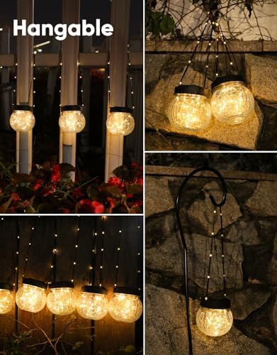 Solar Lantern Solar Lights Outdoor Waterproof 2-Pack, Solar Powered Hanging Lights Cracked Glass Hanging Globes for Christmas Decoration, Shepherd Hook, Garden Tree Ornaments - Image 6