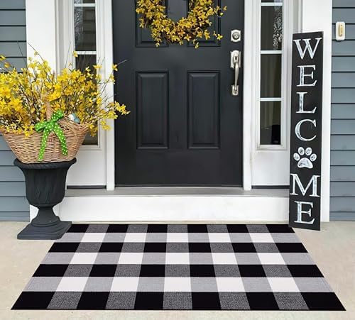 BUAGETUP Black and White Layered Doormat,27.5"x43.3"Cotton Door Mat Outdoor - Image 6