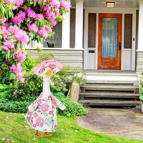 Soulchen 3 Pcs Summer Goose Outfit Porch Lawn, Pink Floral, 23inch - Image 5